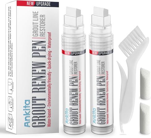 Ankita Grout Renew Pen White, 2 Large Size 20ml Bathroom Tile Grout Pen White, Waterproof & Shine Grout Paint Pens, Easily Restores Grout Line, with 2 Replacement Nibs an d 1 Cleaning Brush in Saudi Arabia