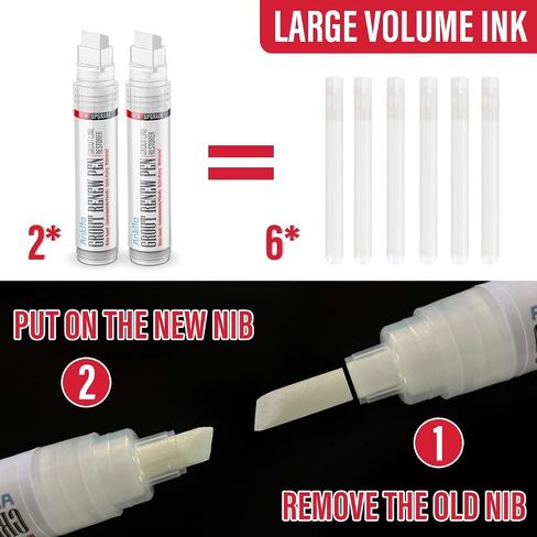 Ankita Grout Renew Pen White, 2 Large Size 20ml Bathroom Tile Grout Pen White, Waterproof & Shine Grout Paint Pens, Easily Restores Grout Line, with 2 Replacement Nibs an d 1 Cleaning Brush in Saudi Arabia