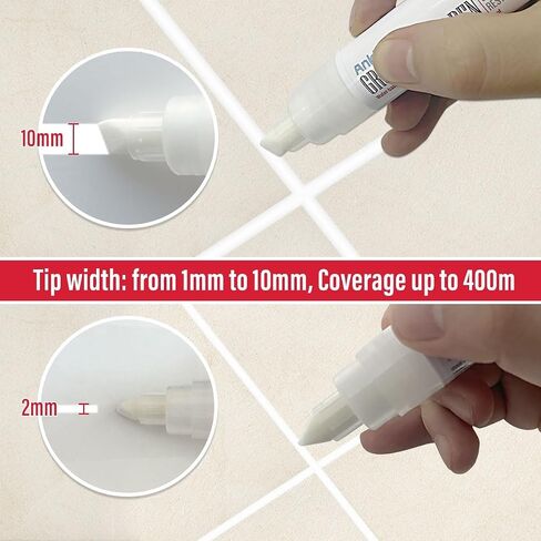 Ankita Grout Renew Pen White, 2 Large Size 20ml Bathroom Tile Grout Pen White, Waterproof & Shine Grout Paint Pens, Easily Restores Grout Line, with 2 Replacement Nibs an d 1 Cleaning Brush in Saudi Arabia
