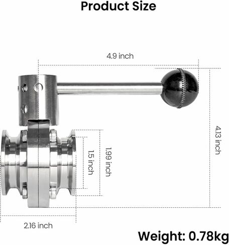 2Pcs 1.5 Inch Tube OD Butterfly Valve, Sanitary Tri Clamp Butterfly Valve, Stainless Steel 304 with Pull Handle in Kuwait