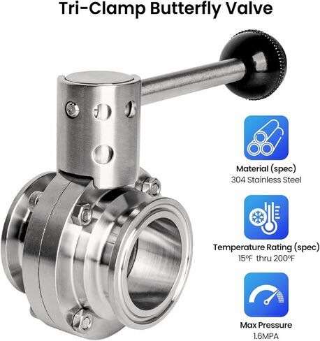 2Pcs 1.5 Inch Tube OD Butterfly Valve, Sanitary Tri Clamp Butterfly Valve, Stainless Steel 304 with Pull Handle in Kuwait