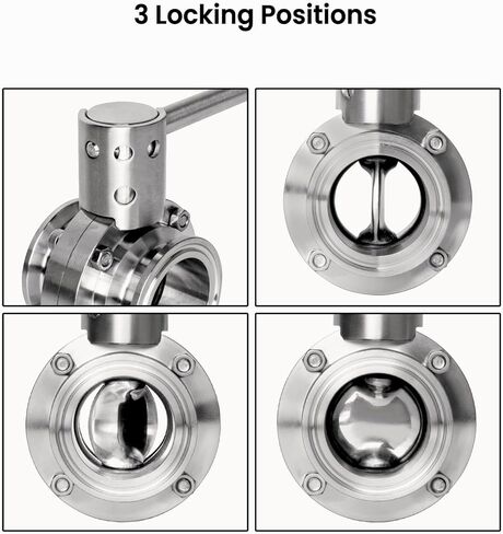 2Pcs 1.5 Inch Tube OD Butterfly Valve, Sanitary Tri Clamp Butterfly Valve, Stainless Steel 304 with Pull Handle in Kuwait