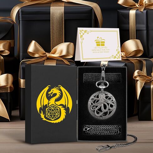 Mini DND Dice Set Steampunk Hollow Octopus Pocket Watch Shell Case, 7pcs Polyhedral Metal D&D Dice Set, DND Gifts with Gift Box for Player, Role Playing Board Games Accessories, Bronze in Saudi Arabia