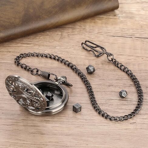Mini DND Dice Set Steampunk Hollow Octopus Pocket Watch Shell Case, 7pcs Polyhedral Metal D&D Dice Set, DND Gifts with Gift Box for Player, Role Playing Board Games Accessories, Bronze in Saudi Arabia