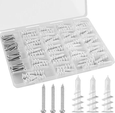 120pcs Self Drilling Drywall Anchors, Premium Drywall Anchors, Drywall Anchors and Screws Kit, 70lb Hanging and Mounting, 60 Self-Tapping/Threaded Plastic Sheetrock Anchors, 60#8x1-1/4 Screws in Saudi Arabia