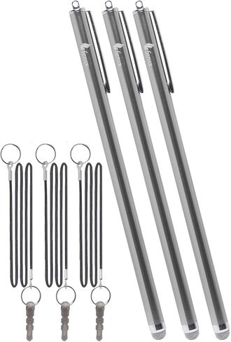 Fenix ​​- مجموعة من 3 أقلام Gold XXL طويلة للغاية [7.3 بوصة] طرف من الألياف الهجينة الدقيقة يتضمن حبل بطول 15 بوصة لهاتف iPhone 5,5c,6,6+، iPads، Samsung Galaxy S5،S6،Edge، Kindle Fire والمزيد in Kuwait