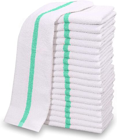 12 PC New Cotton Blend White Restaurant Bar Mops Kitchen Towels (1 Dozen) (12, Gold Stripe) in Saudi Arabia