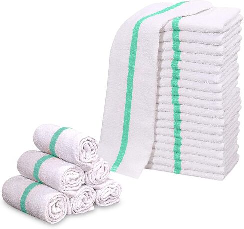 12 PC New Cotton Blend White Restaurant Bar Mops Kitchen Towels (1 Dozen) (12, Gold Stripe) in Saudi Arabia