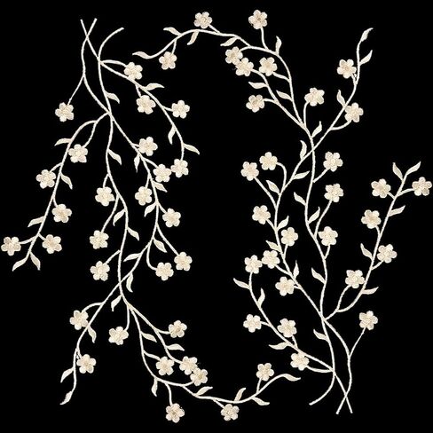 CRASPIRE 2Pcs Flower Blossom Applique Plum Floral Embroidery Patches Lace Fabric Iron on Dresses Cloth Embellishments Accessories for Sewing Repair Embroidered Craft Decoration in Kuwait