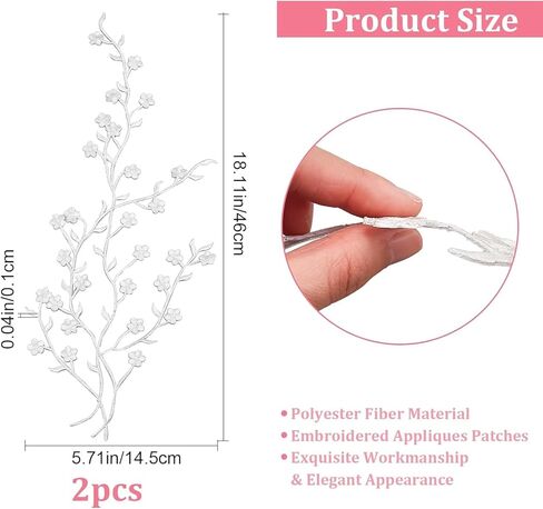 CRASPIRE 2Pcs Flower Blossom Applique Plum Floral Embroidery Patches Lace Fabric Iron on Dresses Cloth Embellishments Accessories for Sewing Repair Embroidered Craft Decoration in Kuwait