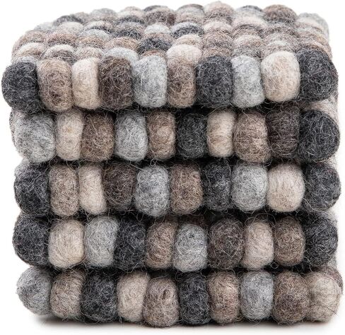 Round Felt Ball Coasters - 100% Merino Wool Table Coasters - Felt Coaster Pads, Absorbent Trivet for Drinks - Heat Resistant, Thick & Durable Hand Felted in Nepal by Woolygon- Multicolor - Set of 5 in Saudi Arabia