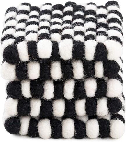 Round Felt Ball Coasters - 100% Merino Wool Table Coasters - Felt Coaster Pads, Absorbent Trivet for Drinks - Heat Resistant, Thick & Durable Hand Felted in Nepal by Woolygon- Multicolor - Set of 5 in Saudi Arabia
