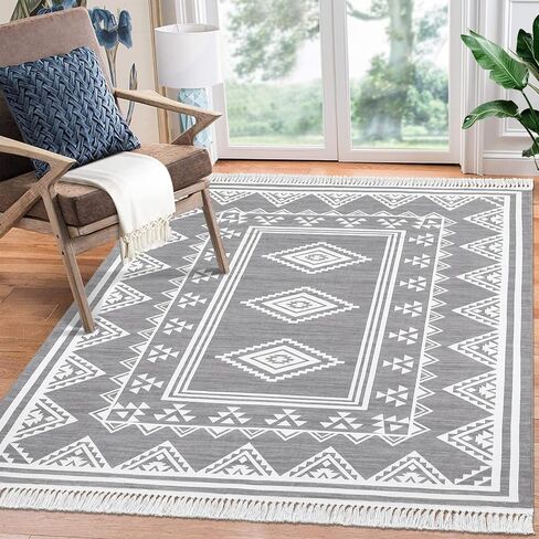 2x6 Runner Rug Machine Washable Hallway Runner Rug Indoor Non Slip Throw Floor Cover Boho Accent Area Rug Stain Resistant Farmhouse Runner Carpet Bordered Rug for Living Room Bedroom, Blue in Kuwait