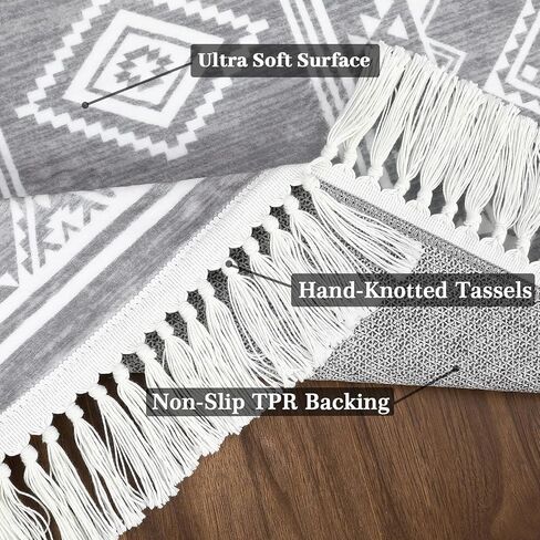 2x6 Runner Rug Machine Washable Hallway Runner Rug Indoor Non Slip Throw Floor Cover Boho Accent Area Rug Stain Resistant Farmhouse Runner Carpet Bordered Rug for Living Room Bedroom, Blue in Kuwait