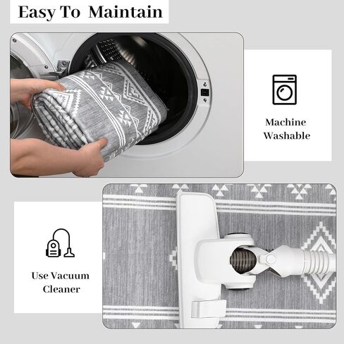 2x6 Runner Rug Machine Washable Hallway Runner Rug Indoor Non Slip Throw Floor Cover Boho Accent Area Rug Stain Resistant Farmhouse Runner Carpet Bordered Rug for Living Room Bedroom, Blue in Kuwait