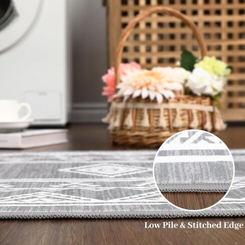 2x6 Runner Rug Machine Washable Hallway Runner Rug Indoor Non Slip Throw Floor Cover Boho Accent Area Rug Stain Resistant Farmhouse Runner Carpet Bordered Rug for Living Room Bedroom, Blue in Kuwait