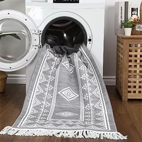 2x6 Runner Rug Machine Washable Hallway Runner Rug Indoor Non Slip Throw Floor Cover Boho Accent Area Rug Stain Resistant Farmhouse Runner Carpet Bordered Rug for Living Room Bedroom, Blue in Kuwait