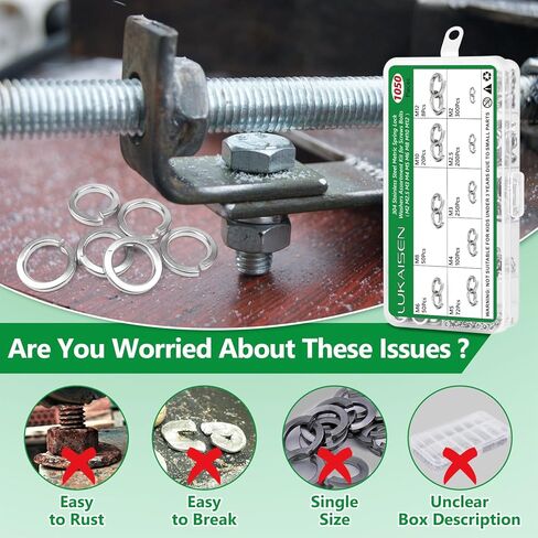 مجموعة متنوعة من 1050 قطعة من غسالات القفل الزنبركي، 304 غسالات قفل من الفولاذ المقاوم للصدأ للبراغي، 9 مقاسات - (M2 M2.5 M3 M4 M5 M6 M8 M10 M12) مجموعة غسالات قفل منفصلة مترية in Kuwait