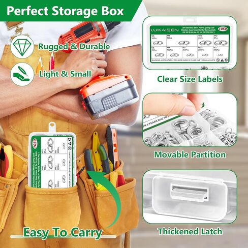 مجموعة متنوعة من 1050 قطعة من غسالات القفل الزنبركي، 304 غسالات قفل من الفولاذ المقاوم للصدأ للبراغي، 9 مقاسات - (M2 M2.5 M3 M4 M5 M6 M8 M10 M12) مجموعة غسالات قفل منفصلة مترية in Kuwait