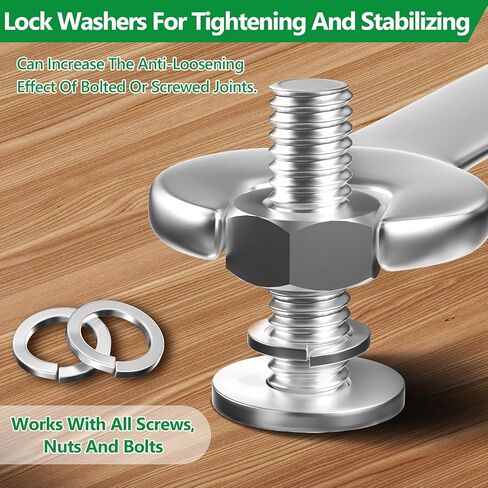 مجموعة متنوعة من 1050 قطعة من غسالات القفل الزنبركي، 304 غسالات قفل من الفولاذ المقاوم للصدأ للبراغي، 9 مقاسات - (M2 M2.5 M3 M4 M5 M6 M8 M10 M12) مجموعة غسالات قفل منفصلة مترية in Kuwait