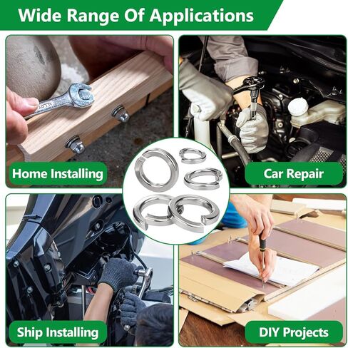 مجموعة متنوعة من 1050 قطعة من غسالات القفل الزنبركي، 304 غسالات قفل من الفولاذ المقاوم للصدأ للبراغي، 9 مقاسات - (M2 M2.5 M3 M4 M5 M6 M8 M10 M12) مجموعة غسالات قفل منفصلة مترية in Kuwait