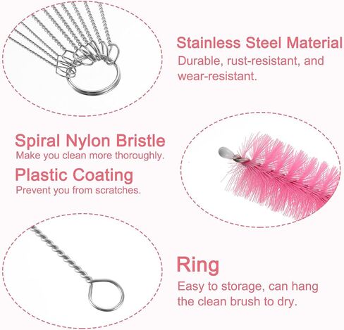 uxcell Straw Cleaner Brush Set, 8.3 Inch Nylon Tube Pipe Cleaners, Set of 10 Stainless Steel Long Straw Brush for Drinking Straw, Bottle, Tube, Cup, Black in Saudi Arabia