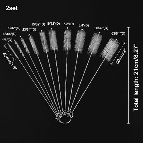 uxcell Straw Cleaner Brush Set, 8.3 Inch Nylon Tube Pipe Cleaners, Set of 10 Stainless Steel Long Straw Brush for Drinking Straw, Bottle, Tube, Cup, Black in Saudi Arabia