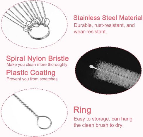 uxcell Straw Cleaner Brush Set, 8.3 Inch Nylon Tube Pipe Cleaners, Set of 10 Stainless Steel Long Straw Brush for Drinking Straw, Bottle, Tube, Cup, Black in Saudi Arabia