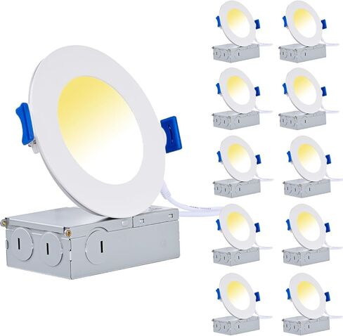 6 Inch 12W 5CCT LED Recessed Ceiling Light with Junction Box, 2700K/3000K/4000K/5000K/6000K Selectable, 1300LM Brighter Canless Dimmable Downlight Wet Location Approved (6 Pack) in Saudi Arabia