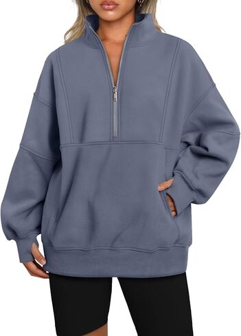 AUTOMET Women's Half Zip Oversized Sweatshirts Fleece Long Sleeve Hoodies Casual Sweaters with Pockerts in Saudi Arabia