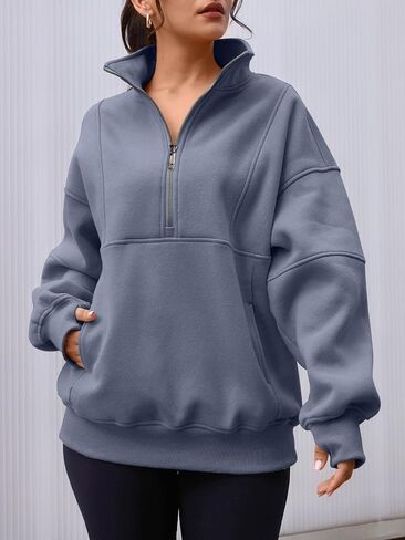 AUTOMET Women's Half Zip Oversized Sweatshirts Fleece Long Sleeve Hoodies Casual Sweaters with Pockerts in Saudi Arabia