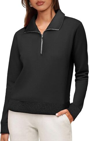 WIHOLL Women's Half Zip Sweatshirts Cropped Slim Fit Long Sleeve Pullover Soft Quarter Zipper Hoodies Fall Outfits 2024 in Saudi Arabia
