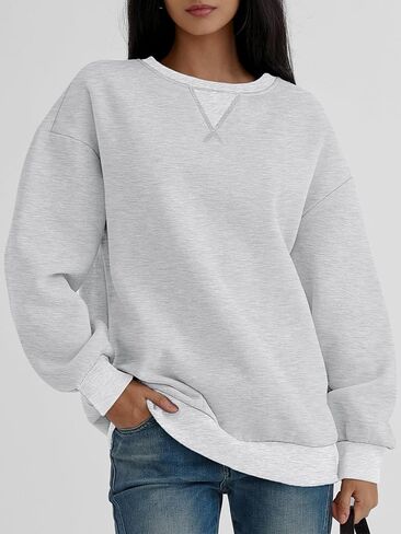 Trendy Queen Women's Oversized Color Block Fleeced Crewneck Sweatshirt in Kuwait