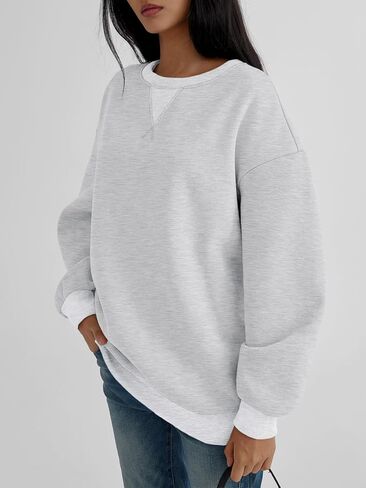 Trendy Queen Women's Oversized Color Block Fleeced Crewneck Sweatshirt in Kuwait