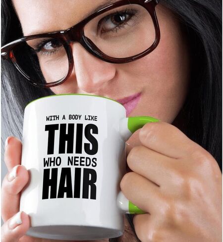 3dRose With A Body Like This Who Needs Hair Mug, 11 oz, Black in Kuwait