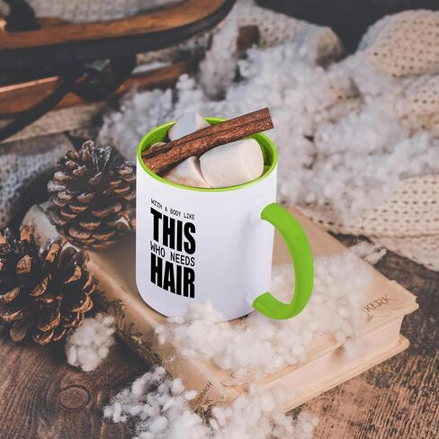 3dRose With A Body Like This Who Needs Hair Mug, 11 oz, Black in Kuwait