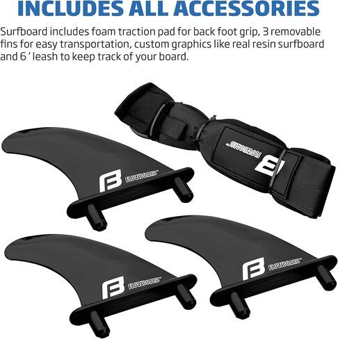 رغوة لوح ركوب الأمواج FLOWBOARD مقاس 6 بوصات و7 بوصات و8 بوصات - تتضمن (3) زعانف بطول 6 أقدام و(2) أوتار خشبية - للأطفال والكبار - للمبتدئين إلى المتوسطين - تأتي مع وسادة جر عالية الأداء in Kuwait