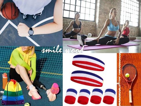 7 Pcs Striped Sweatbands Set - 2Pcs Headband & 4Pcs Wristbands & 1Rainbow Drawstring Backpack Sweat Band Set for Men and Women Athletic Bands for Gym, Basketball, Working Out in Saudi Arabia