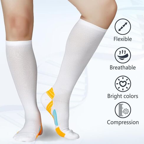 LIN PERFORMANCE 3 Pairs Light Compression Socks for Women and Men 8-15 mmHg Knee High Support Sock for Running Sport Athletic in Saudi Arabia