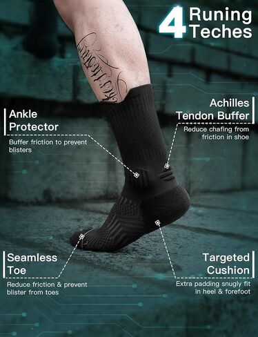 Compression Running Socks, Bamboo Viscose Coolmax Moisture-Wicking Anti-Blister Athletic Hiking Workout Gym Padded in Saudi Arabia