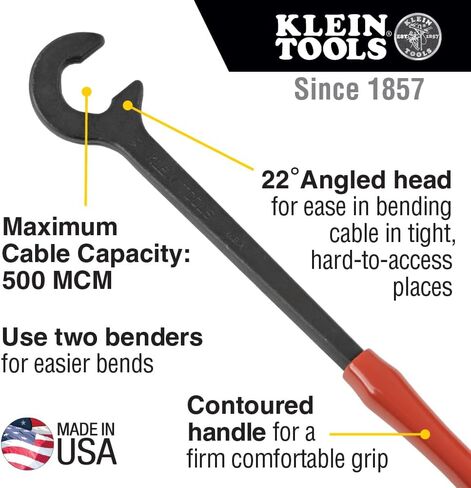 Klein Tools 50400 Cable Bender, 12-Inch, Made in USA in Saudi Arabia