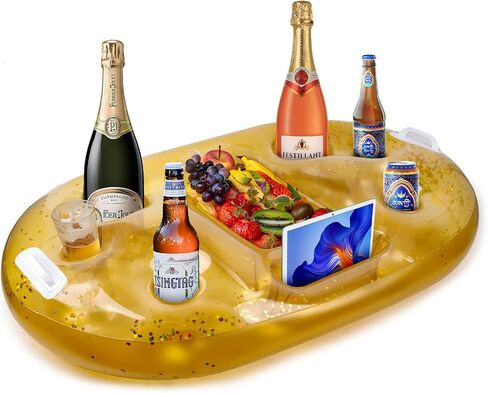 FUTUREPLUSX Floating Drink Holder for Pool, 39x23 Inches Gold Floating Table for Pool, Floating Pool Tray for Food and Drinks, Pool Accessories for Adults, Drink Floaties for Pool in Saudi Arabia
