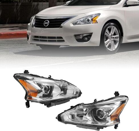 PartsFlow 2 قطعة مجموعة مصابيح أمامية هالوجين كروم الإسكان كشافات اليسار واليمين بدون لمبة ل 2013 2014 2015 نيسان ألتيما 13 14 15 نيسان ألتيما in Kuwait