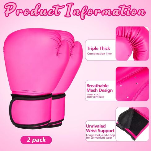 2 Pairs Breast Cancer Awareness Boxing Gloves Inspirational Kickboxing Glove Punching Heavy Bag Gloves for Women Gifts, Pink in Kuwait