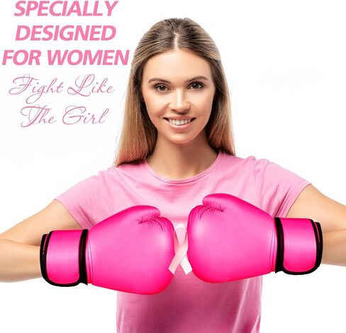 2 Pairs Breast Cancer Awareness Boxing Gloves Inspirational Kickboxing Glove Punching Heavy Bag Gloves for Women Gifts, Pink in Kuwait