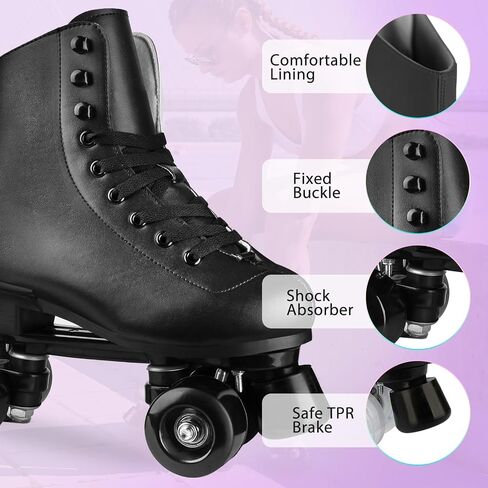 Outdoor Roller Skates for Women Girls Boys and Youth, Derby Quad Rollerskates with Light up Wheels, High-top Leather Suitable for Indoor Outdoor in Saudi Arabia