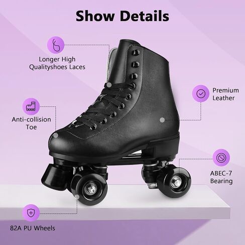 Outdoor Roller Skates for Women Girls Boys and Youth, Derby Quad Rollerskates with Light up Wheels, High-top Leather Suitable for Indoor Outdoor in Saudi Arabia