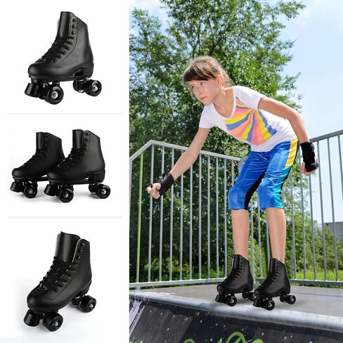 Outdoor Roller Skates for Women Girls Boys and Youth, Derby Quad Rollerskates with Light up Wheels, High-top Leather Suitable for Indoor Outdoor in Saudi Arabia