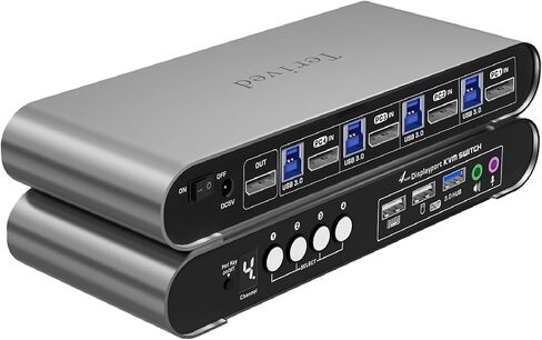 4 Computers and 1 Monitor DP USB 3.0 KVM Switch 4K@144Hz with Hotkey Switching and Audio Port, Digital Display Aluminum Body Cables inclued in Kuwait