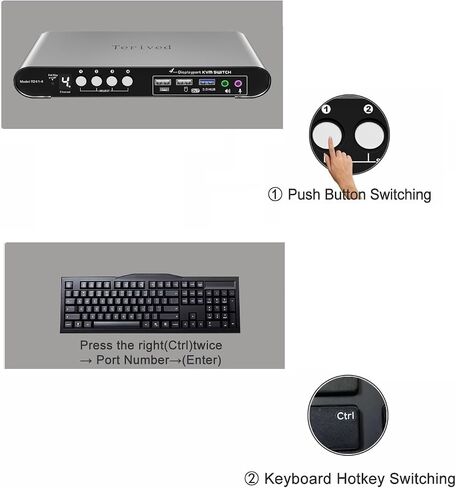 4 Computers and 1 Monitor DP USB 3.0 KVM Switch 4K@144Hz with Hotkey Switching and Audio Port, Digital Display Aluminum Body Cables inclued in Kuwait